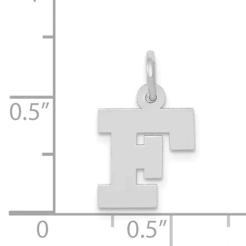 14k White Gold Small Block Design Letter F Initial Pendant