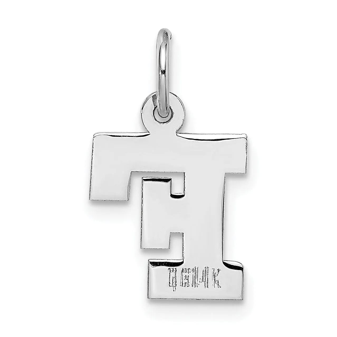 14k White Gold Small Block Design Letter F Initial Pendant