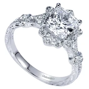 14k White Gold Victorian Diamond Halo Ring - ER8838W44JJ