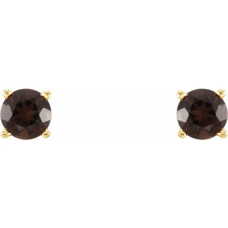 14K Yellow 4 mm Natural Smoky Quartz Stud Earrings with Friction Post