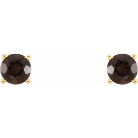 14K Yellow 4 mm Natural Smoky Quartz Stud Earrings with Friction Post