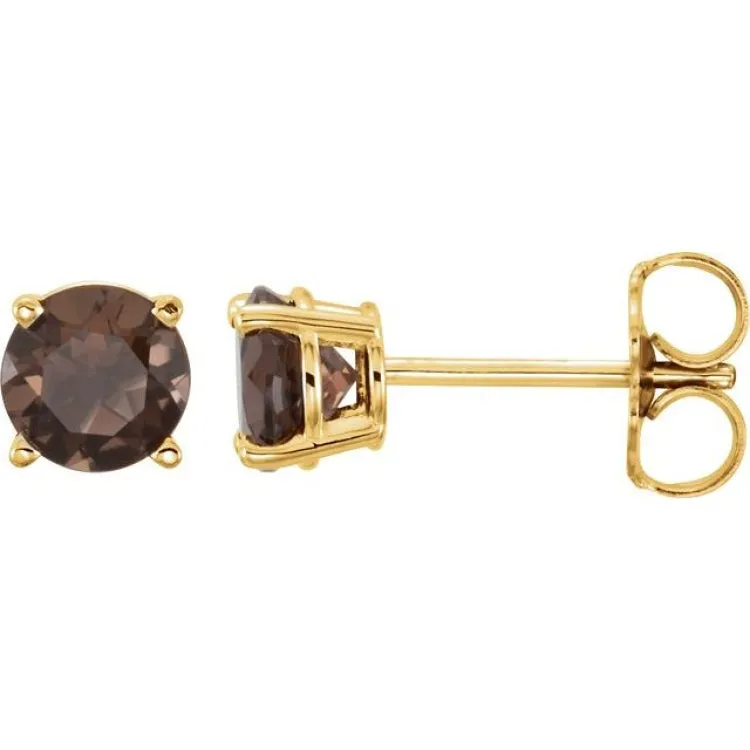 14K Yellow 5 mm Natural Smoky Quartz Stud Earrings