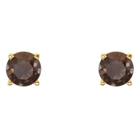 14K Yellow 5 mm Natural Smoky Quartz Stud Earrings