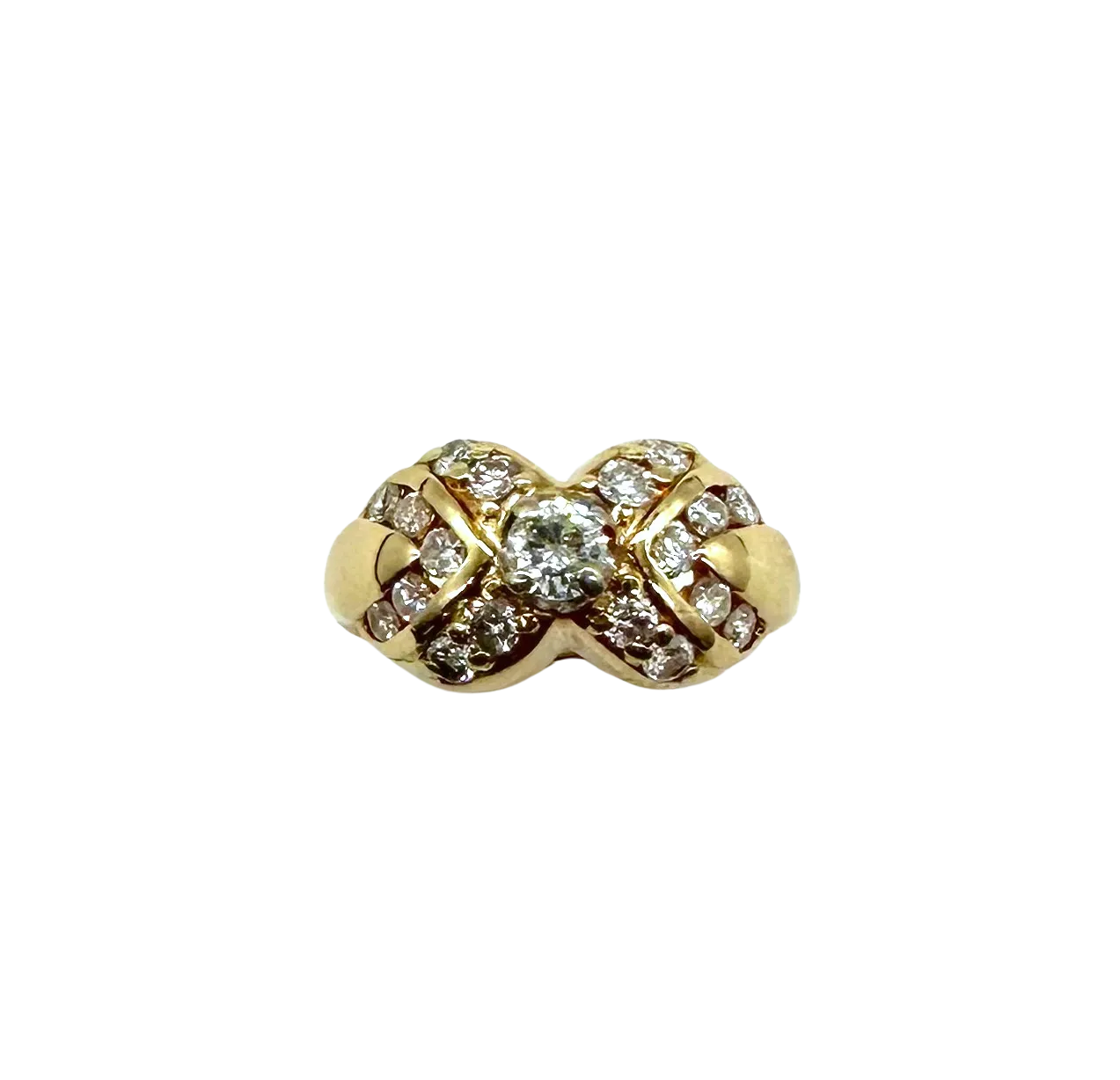 14k Yellow Gold 1 ctw Diamond X Ring