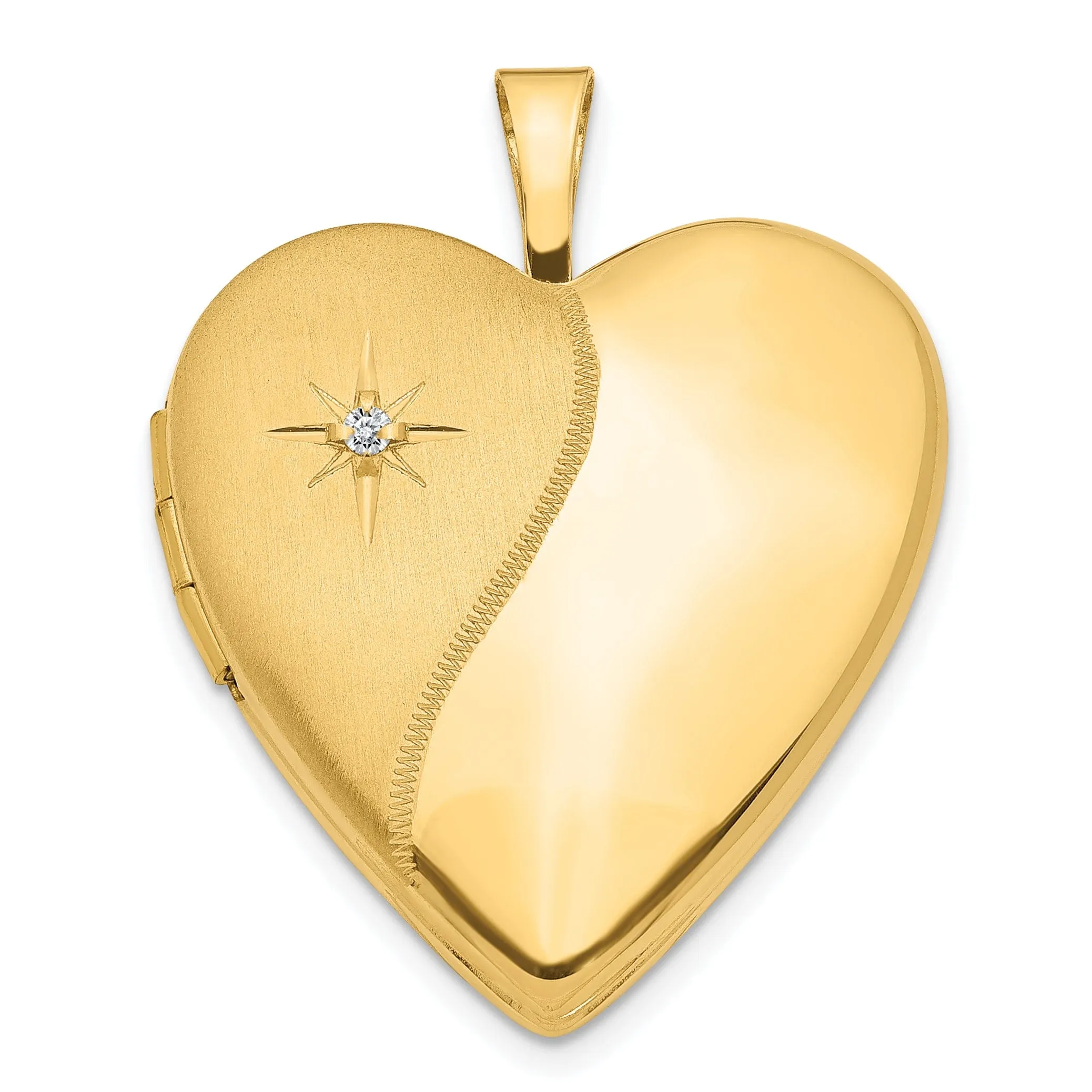 14k Yellow Gold 20MM Satin With Diamond Heart Lock