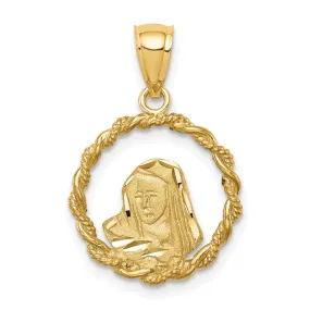 14k Yellow Gold Brushed and Polished Diamond-cut Virgin Mary Pendant