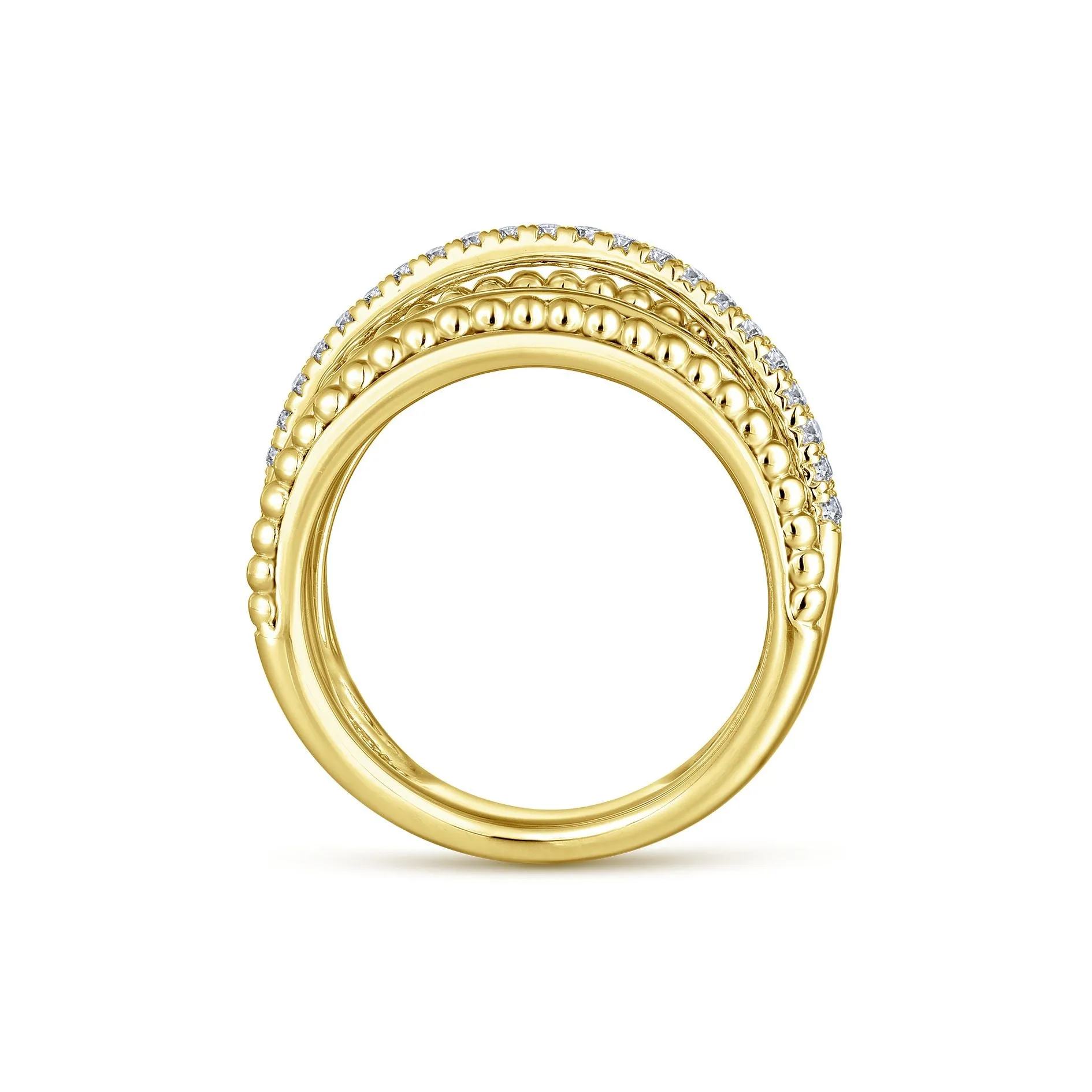 14K Yellow Gold Diamond Beaded Bypass Ring