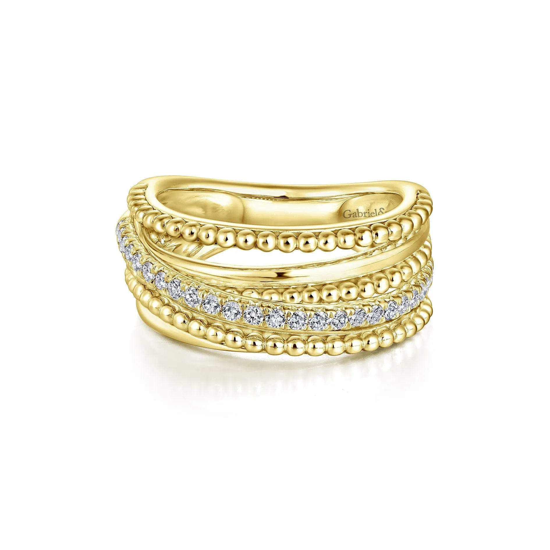 14K Yellow Gold Diamond Beaded Bypass Ring