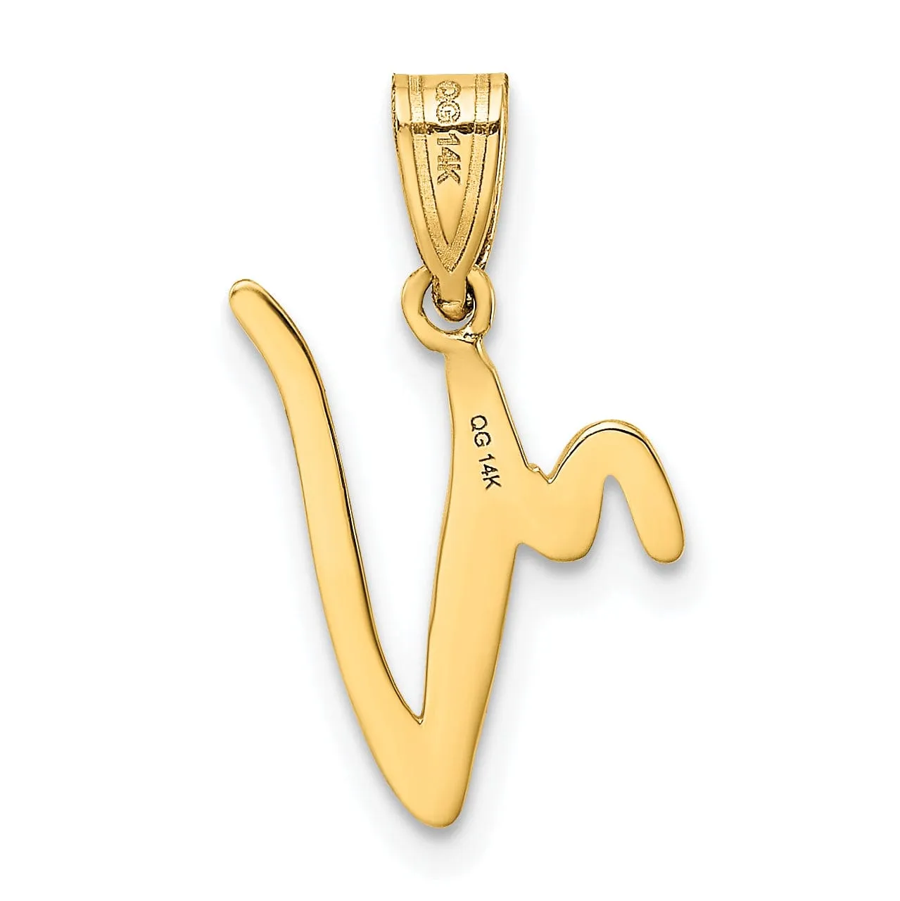 14K Yellow Gold Medium Size Script Design Letter V Initial Pendant