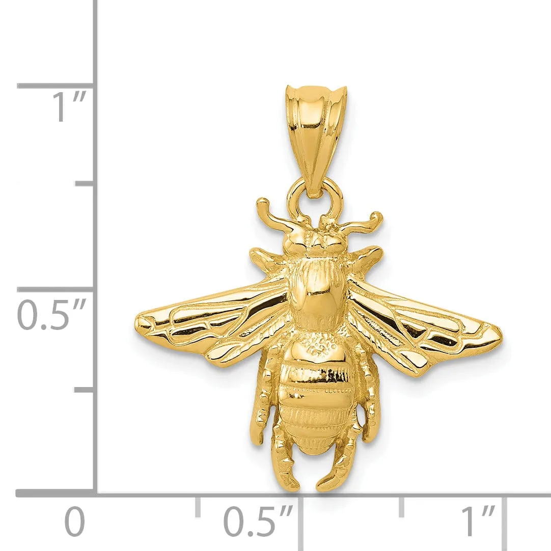 14k Yellow Gold Mens Solid Open-Backed Polished Finish Bumble Bee Charm Pendant