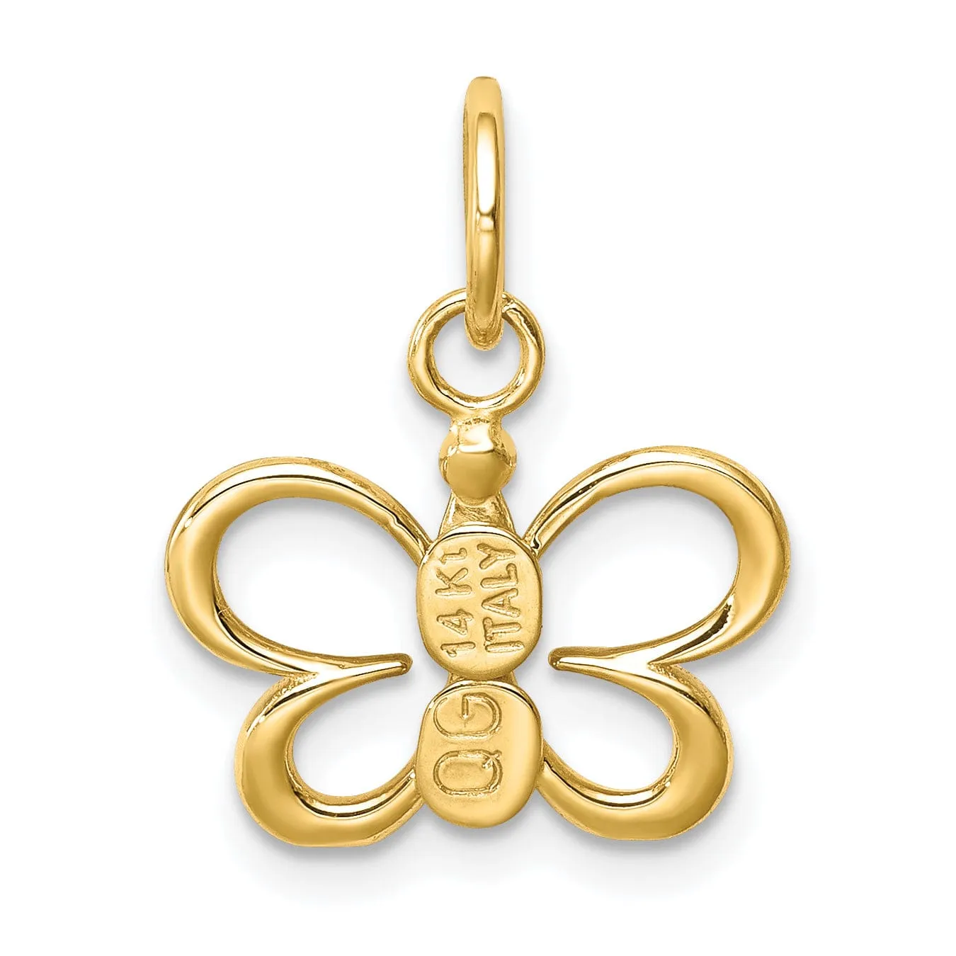 14k Yellow Gold Open Back Solid Casted Polished Finish Butterfly Charm Pendant