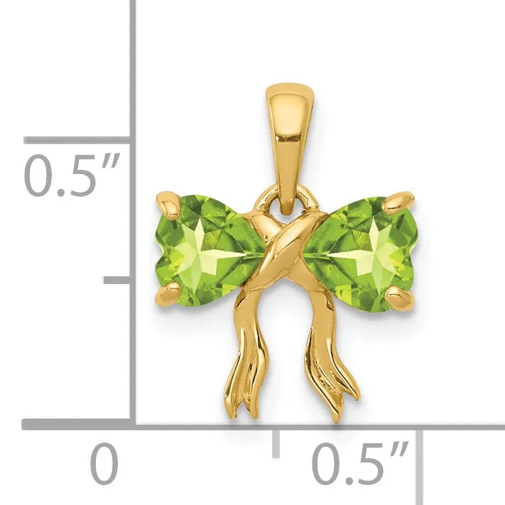 14k Yellow Gold Peridot Birthstone Bow Pendant