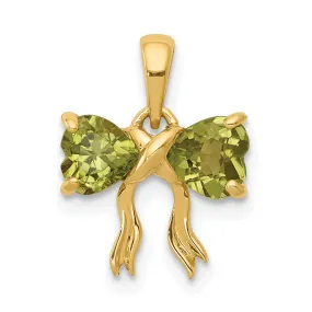 14k Yellow Gold Peridot Birthstone Bow Pendant