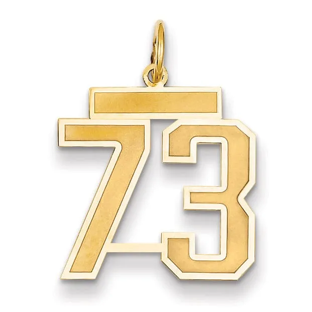 14k Yellow Gold Satin Brush Finish Medium Size Number 73 Charm Pendant