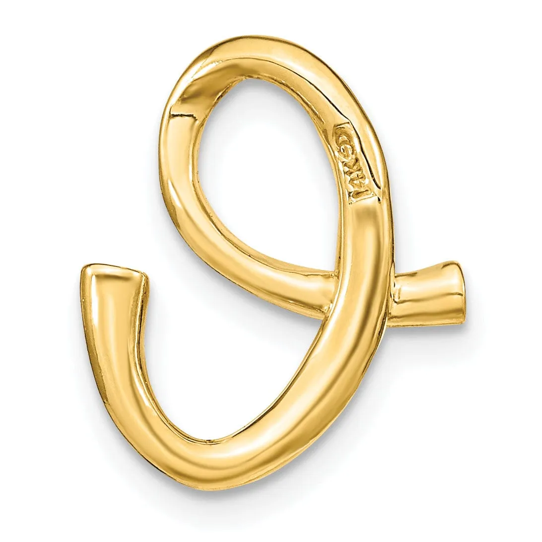 14k Yellow Gold Script Design Large Letter E Initial Slide Pendant