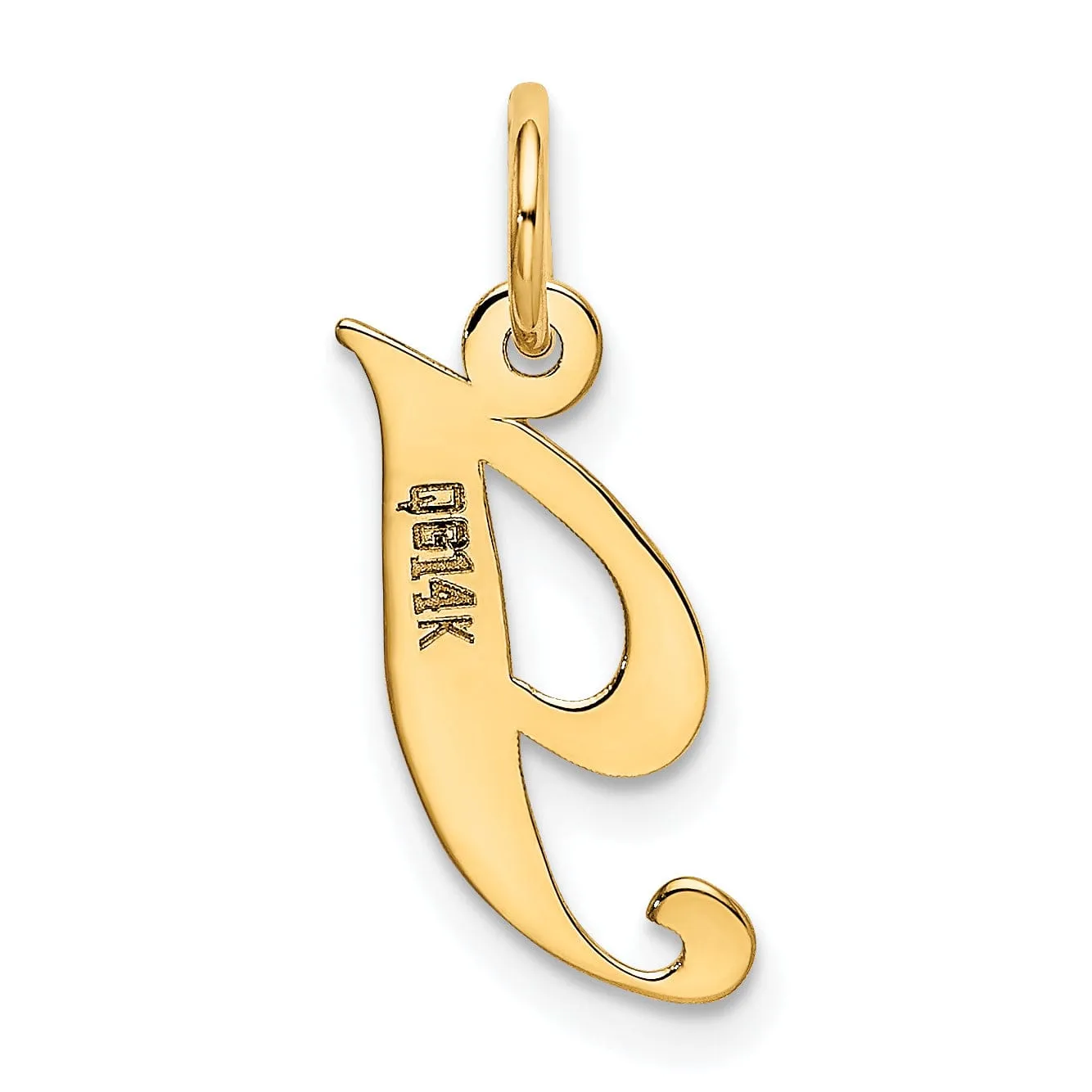 14K Yellow Gold Small Size Fancy Script Letter I Initial Pendant