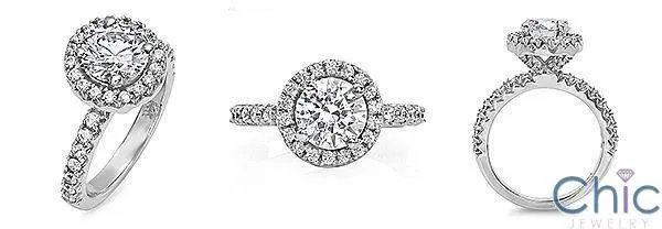 1.5 Round Center Halo Pave Cubic Zirconia 14K White Gold Engagement Ring