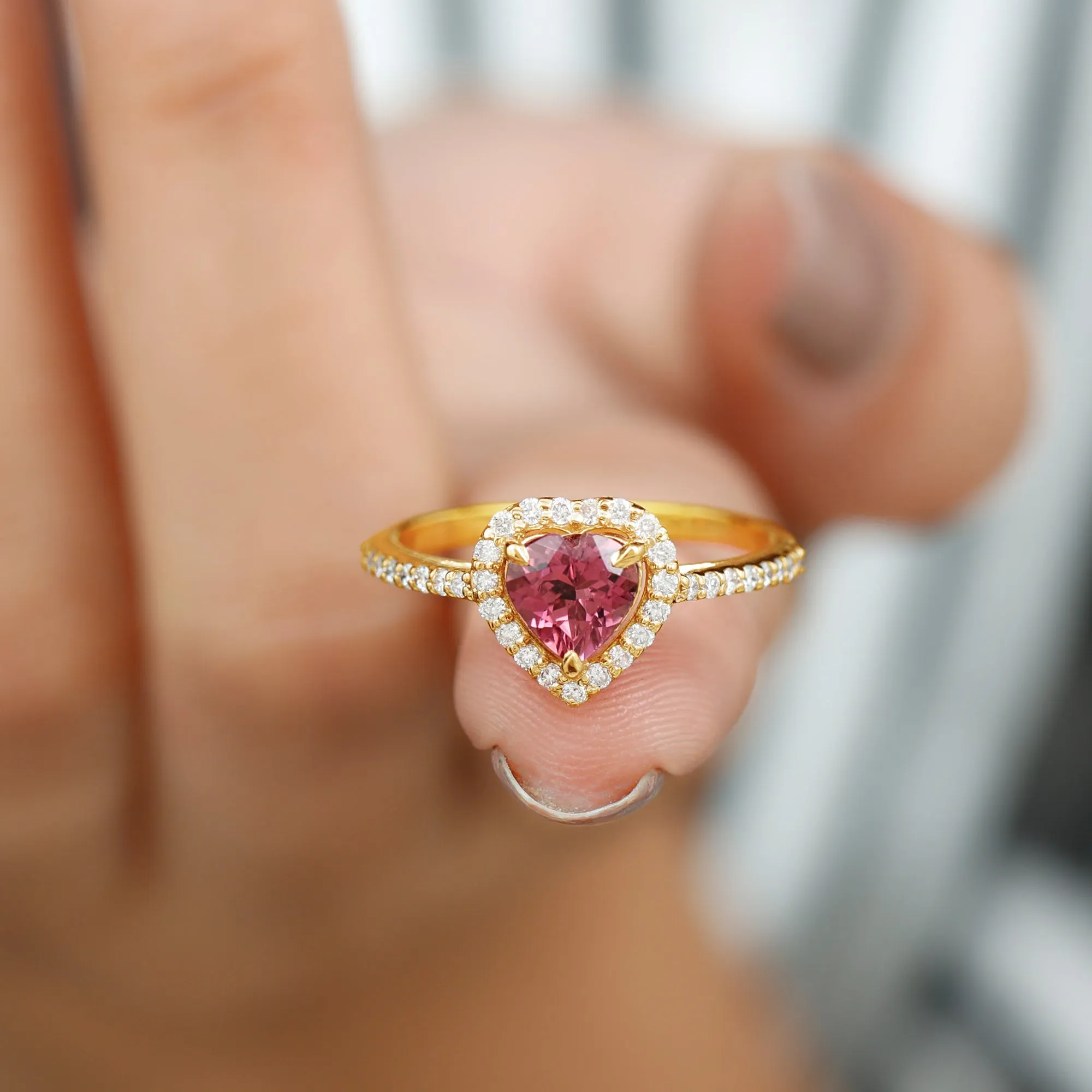 1.50 CT Heart Shape Pink Tourmaline Engagement Ring with Diamond Accent