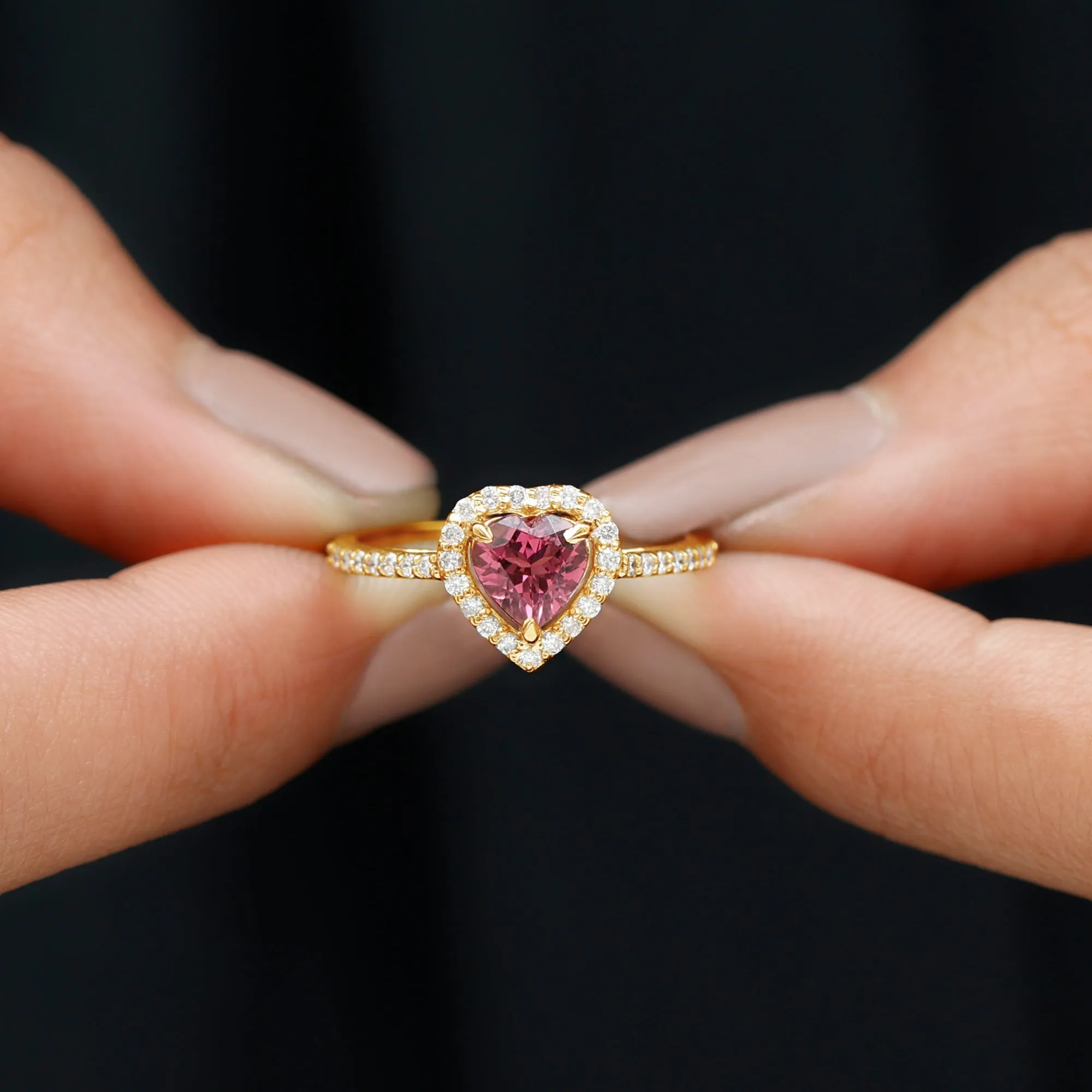 1.50 CT Heart Shape Pink Tourmaline Engagement Ring with Diamond Accent