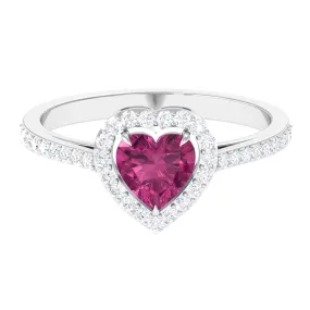 1.50 CT Heart Shape Pink Tourmaline Engagement Ring with Diamond Accent