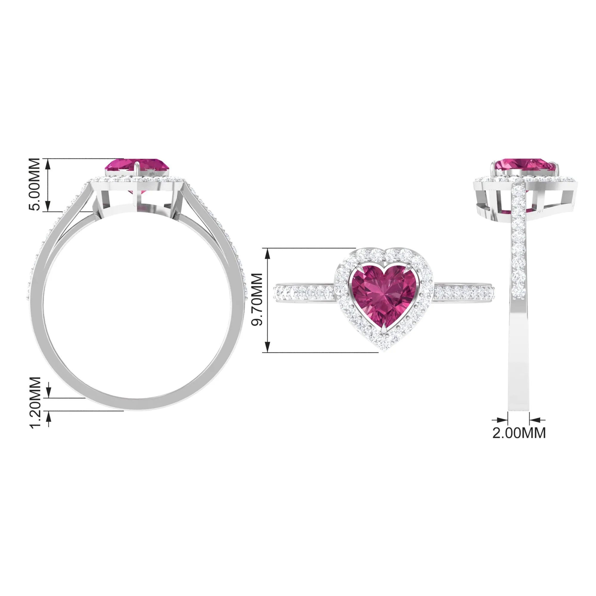 1.50 CT Heart Shape Pink Tourmaline Engagement Ring with Diamond Accent