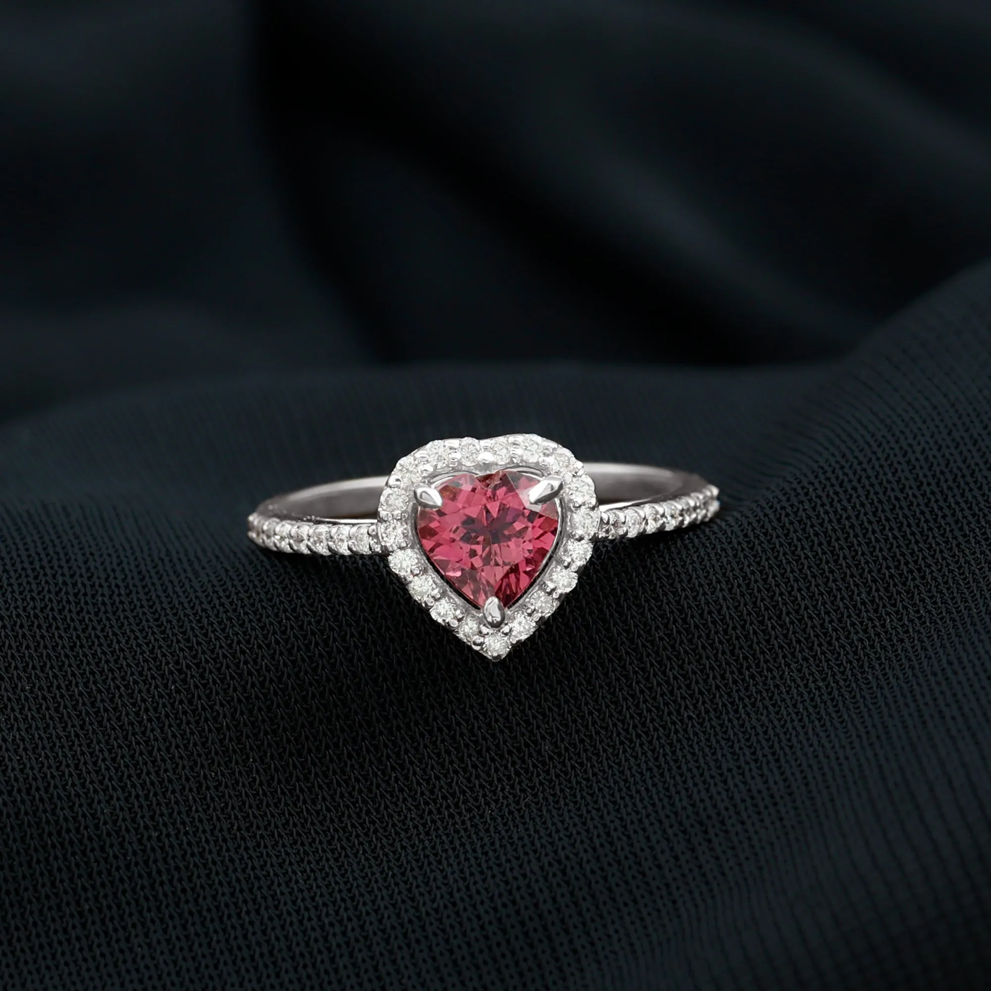 1.50 CT Heart Shape Pink Tourmaline Engagement Ring with Diamond Accent