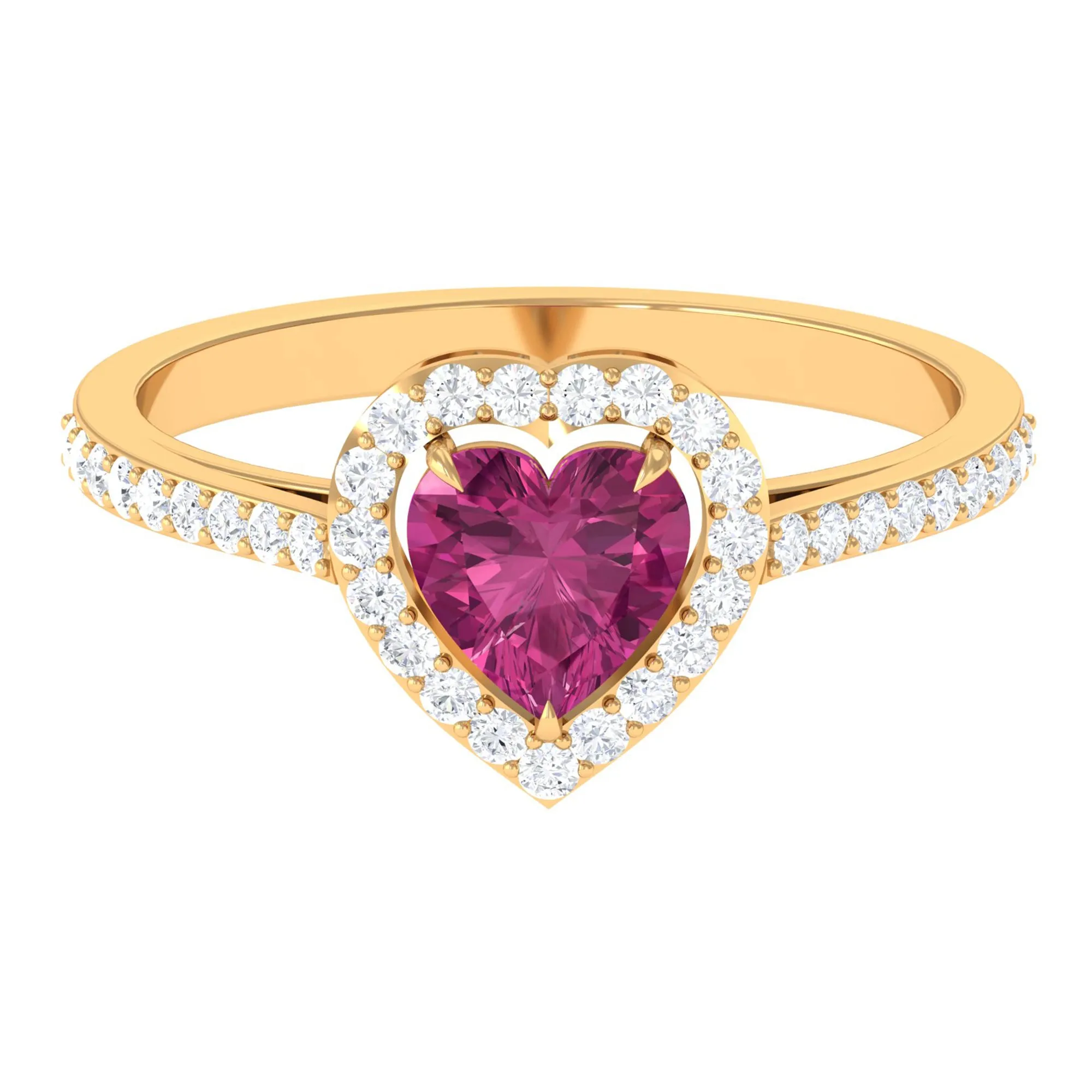 1.50 CT Heart Shape Pink Tourmaline Engagement Ring with Diamond Accent