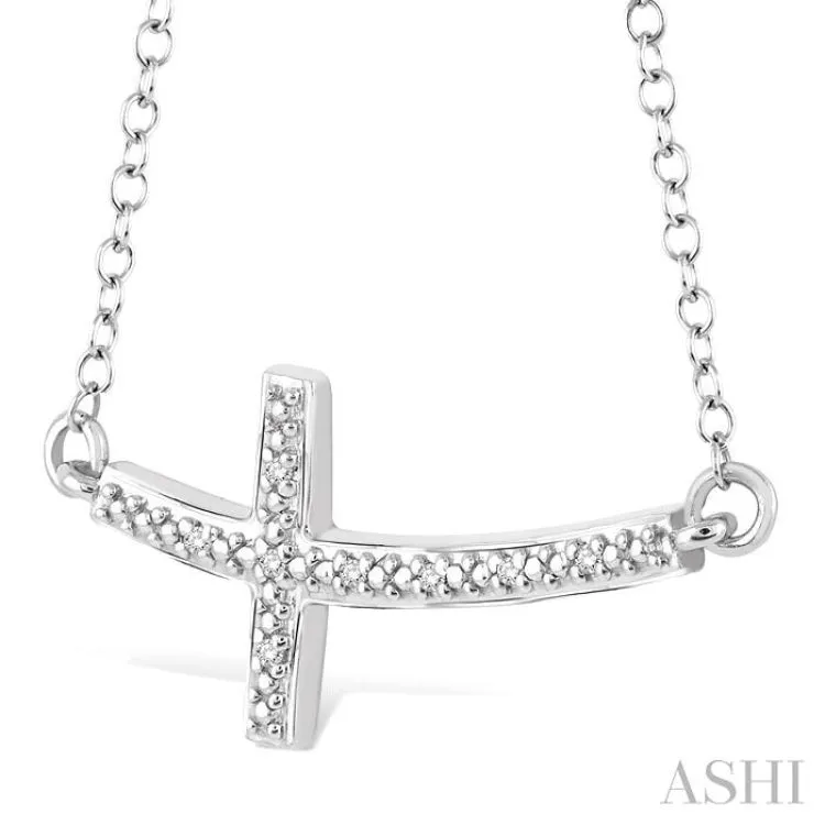 1/50 Ctw Round Cut Diamond Cross Pendant in Sterling Silver with Chain