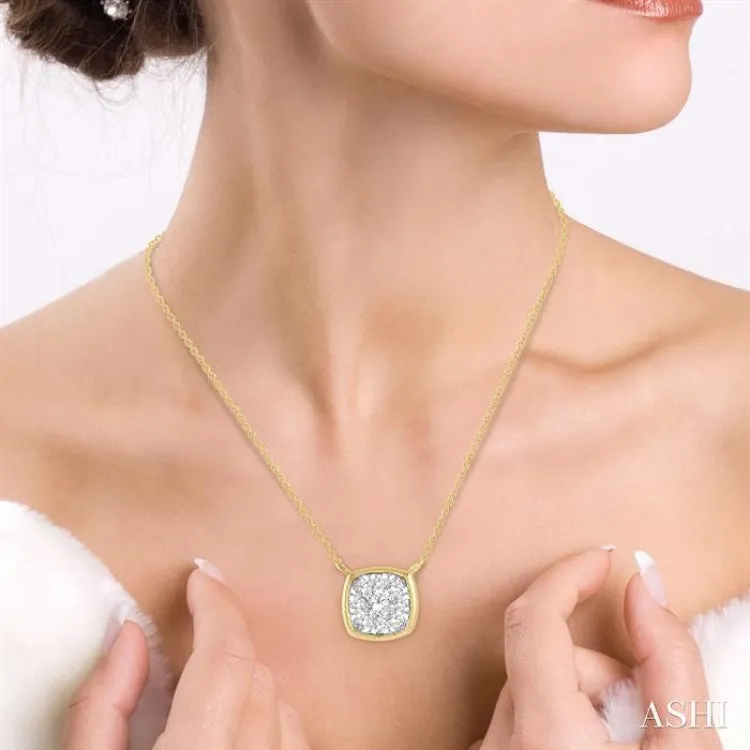 1/6 Ctw Cushion Shape Pendant Lovebright Diamond Necklace in 14K Yellow and White Gold