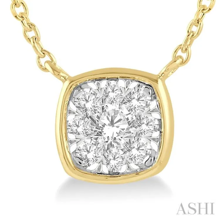 1/6 Ctw Cushion Shape Pendant Lovebright Diamond Necklace in 14K Yellow and White Gold