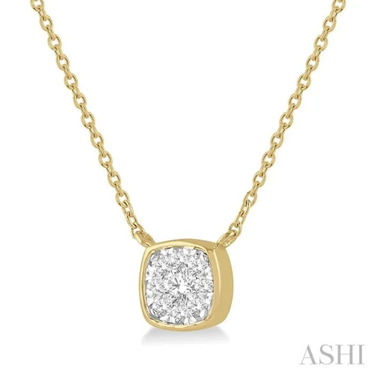 1/6 Ctw Cushion Shape Pendant Lovebright Diamond Necklace in 14K Yellow and White Gold