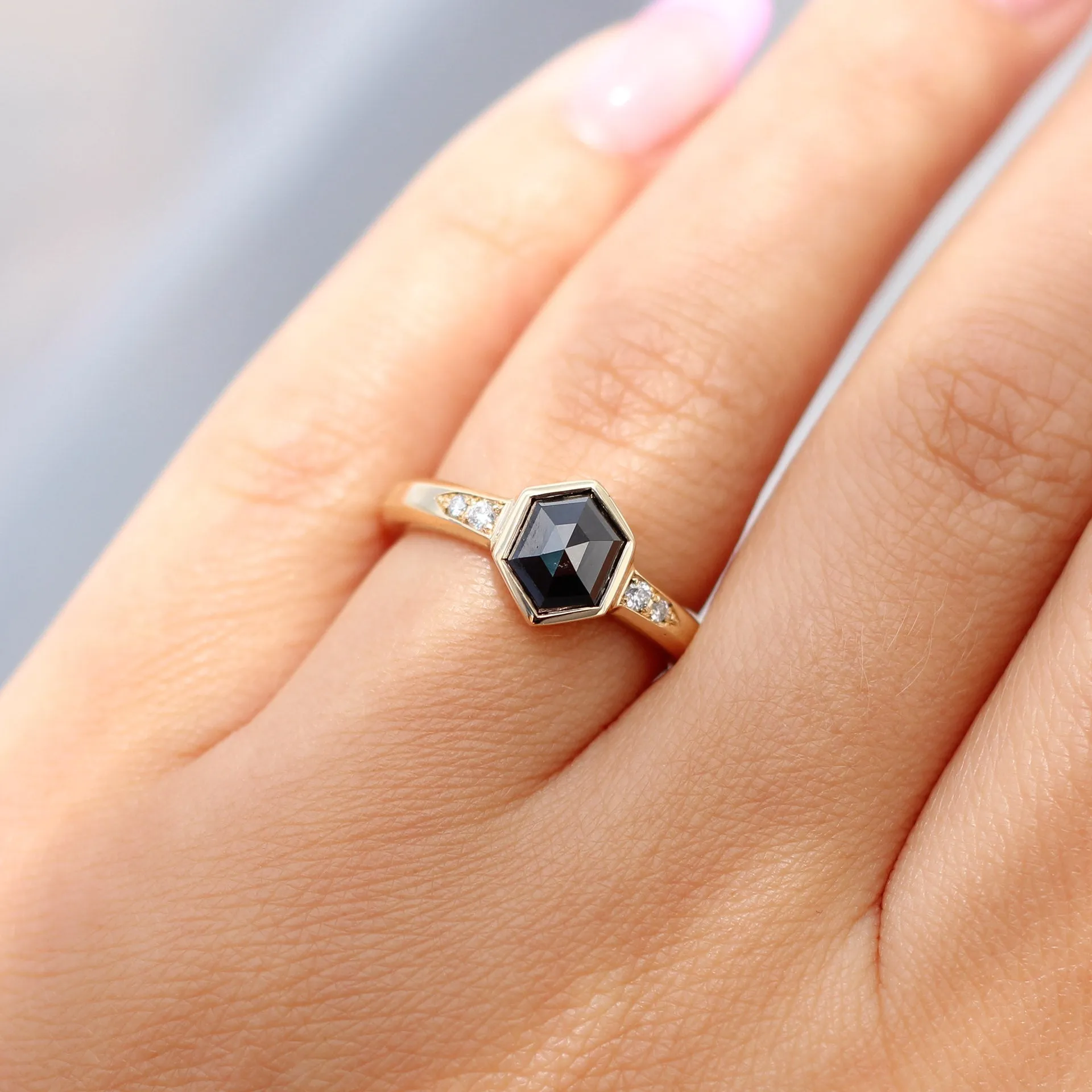 1.64ct Odonis Hexagon Black Diamond Ring