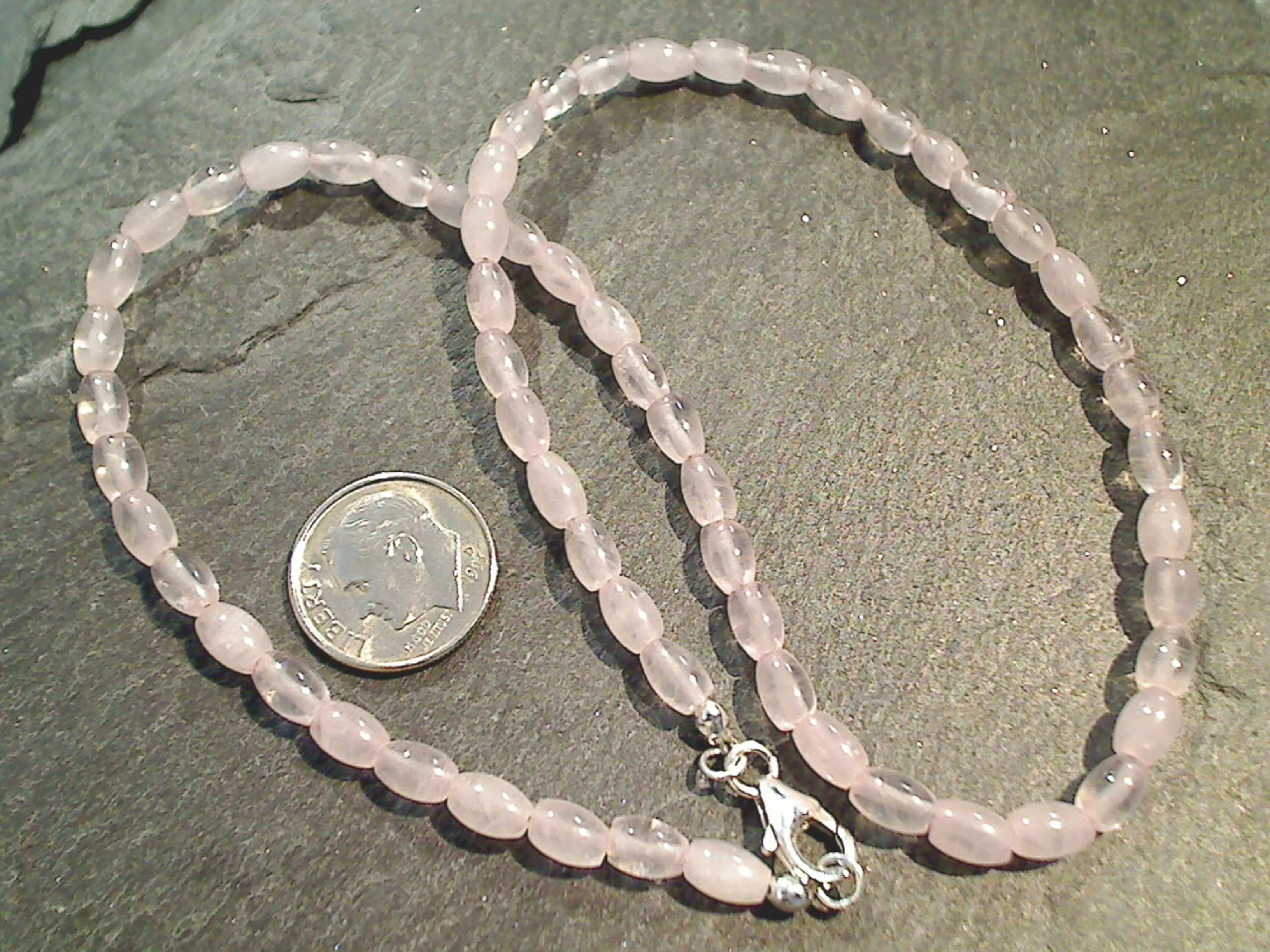 16" Rose Quartz, Sterling Silver 4MM Ovals Necklace