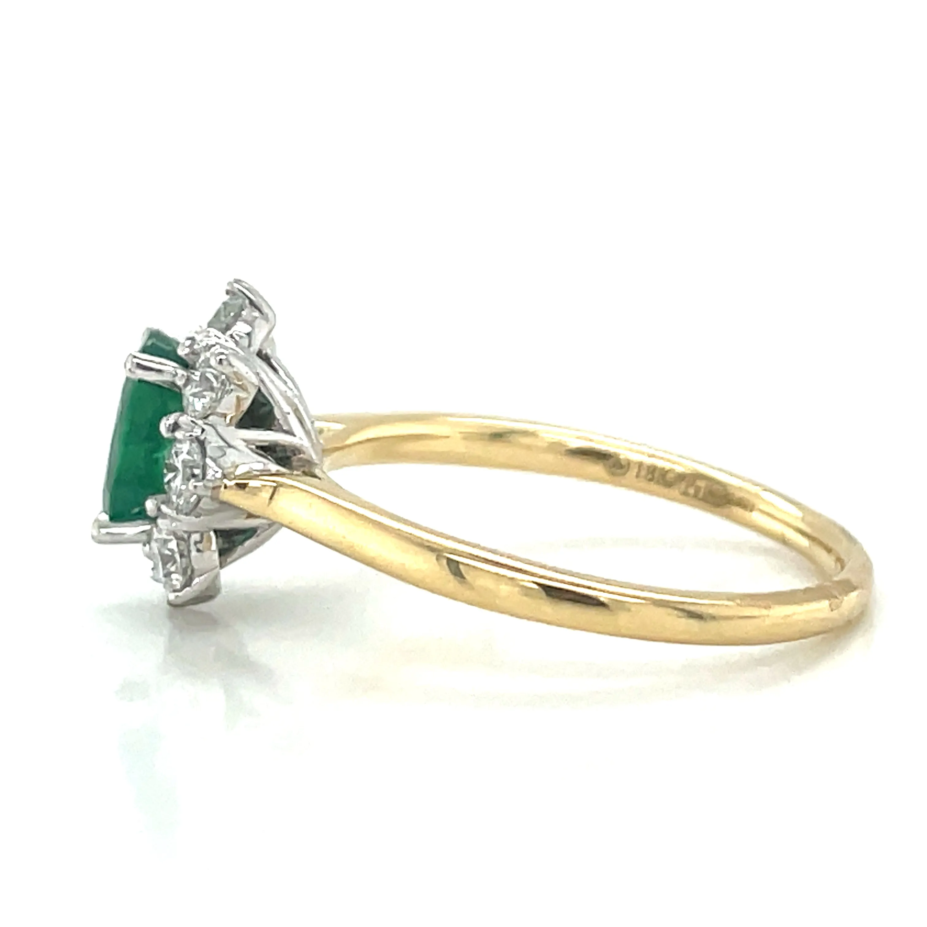 18ct Yellow Gold Earth Grown 0.85ct Emerald & Diamond Cluster Halo Engagement Ring