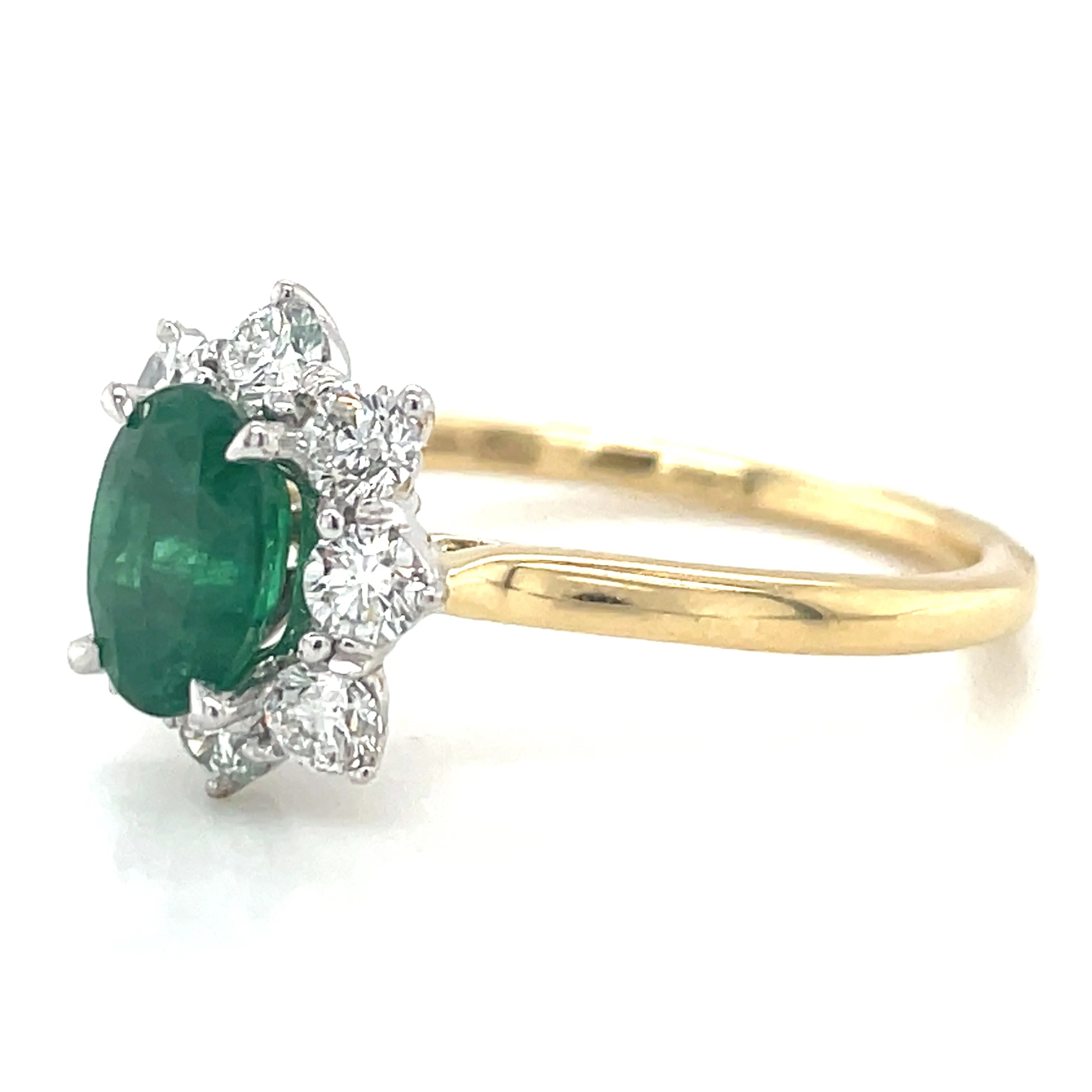 18ct Yellow Gold Earth Grown 0.85ct Emerald & Diamond Cluster Halo Engagement Ring