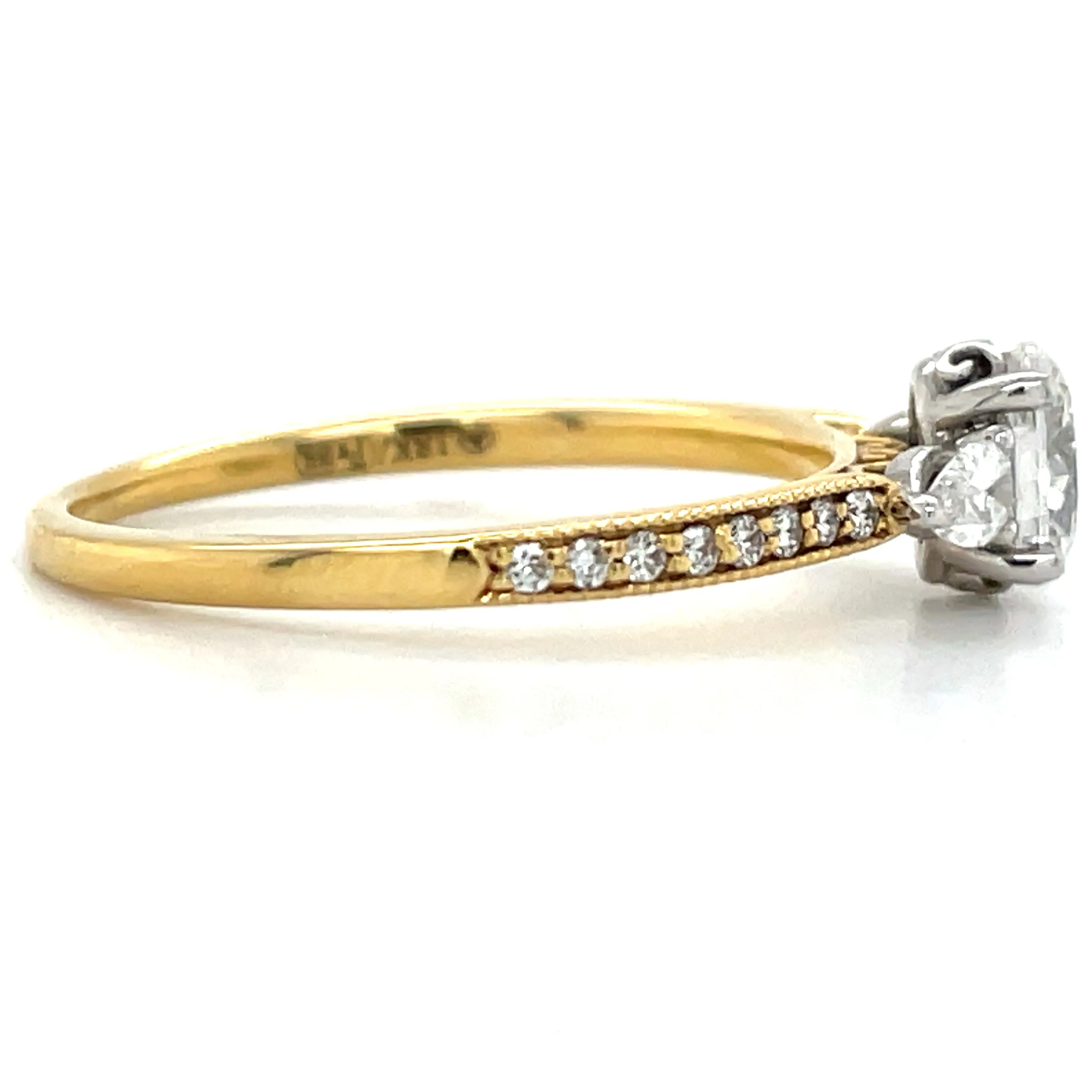 18ct Yellow Gold Earth Grown Oval & Two Side Pear with Pave Set Shoulder Diamond Engagement Ring