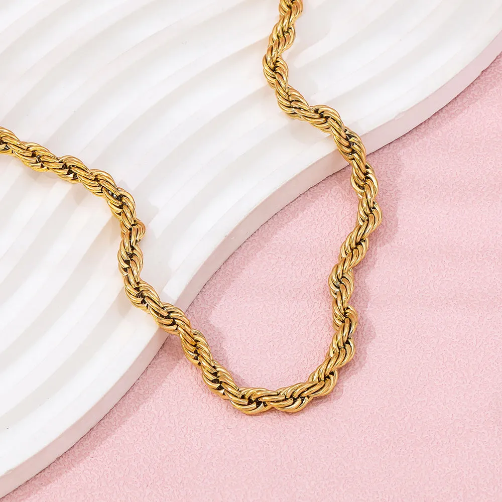 18K Gold-Filled Thick Rope Chain Necklace For Women