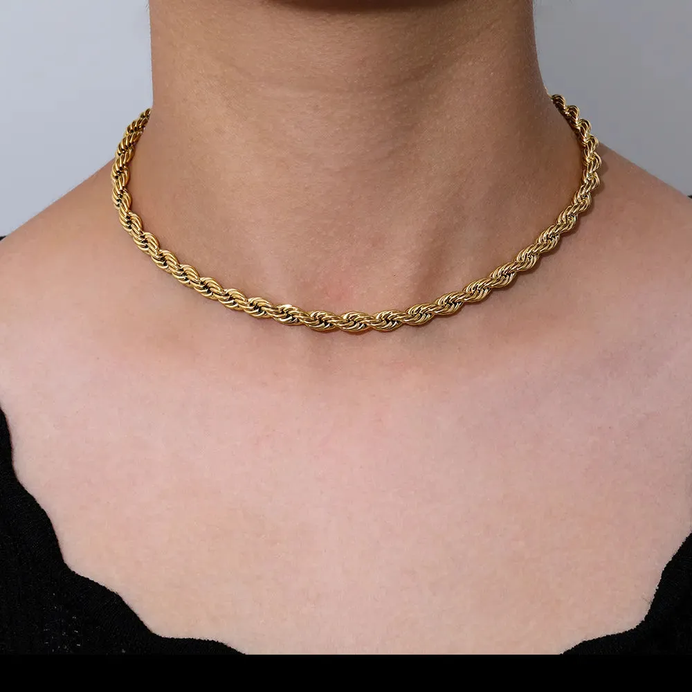 18K Gold-Filled Thick Rope Chain Necklace For Women