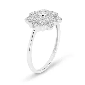 18K W/Y/R Pave ArtDeco Flower Diamond Ring