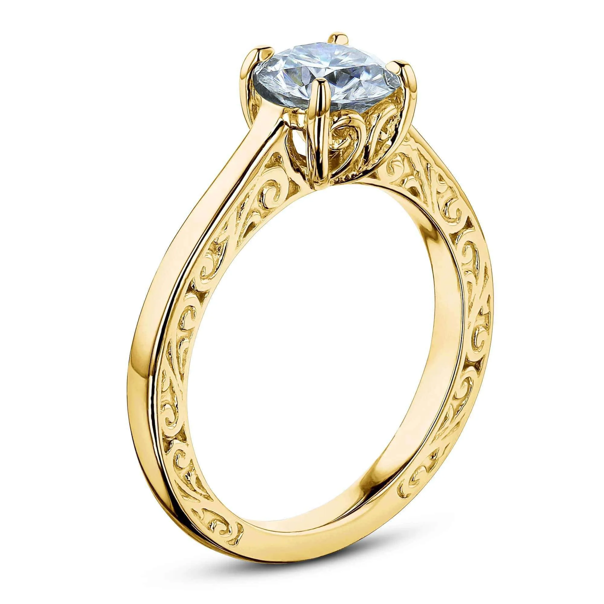 1ct Moissanite Solitaire Filigree Engraved Ring