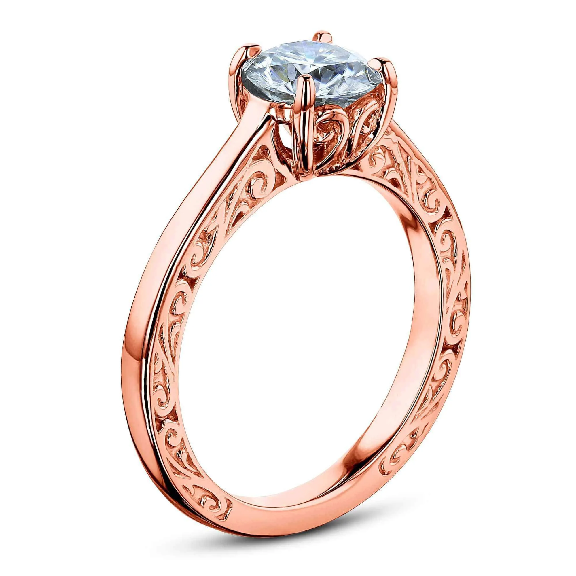 1ct Moissanite Solitaire Filigree Engraved Ring