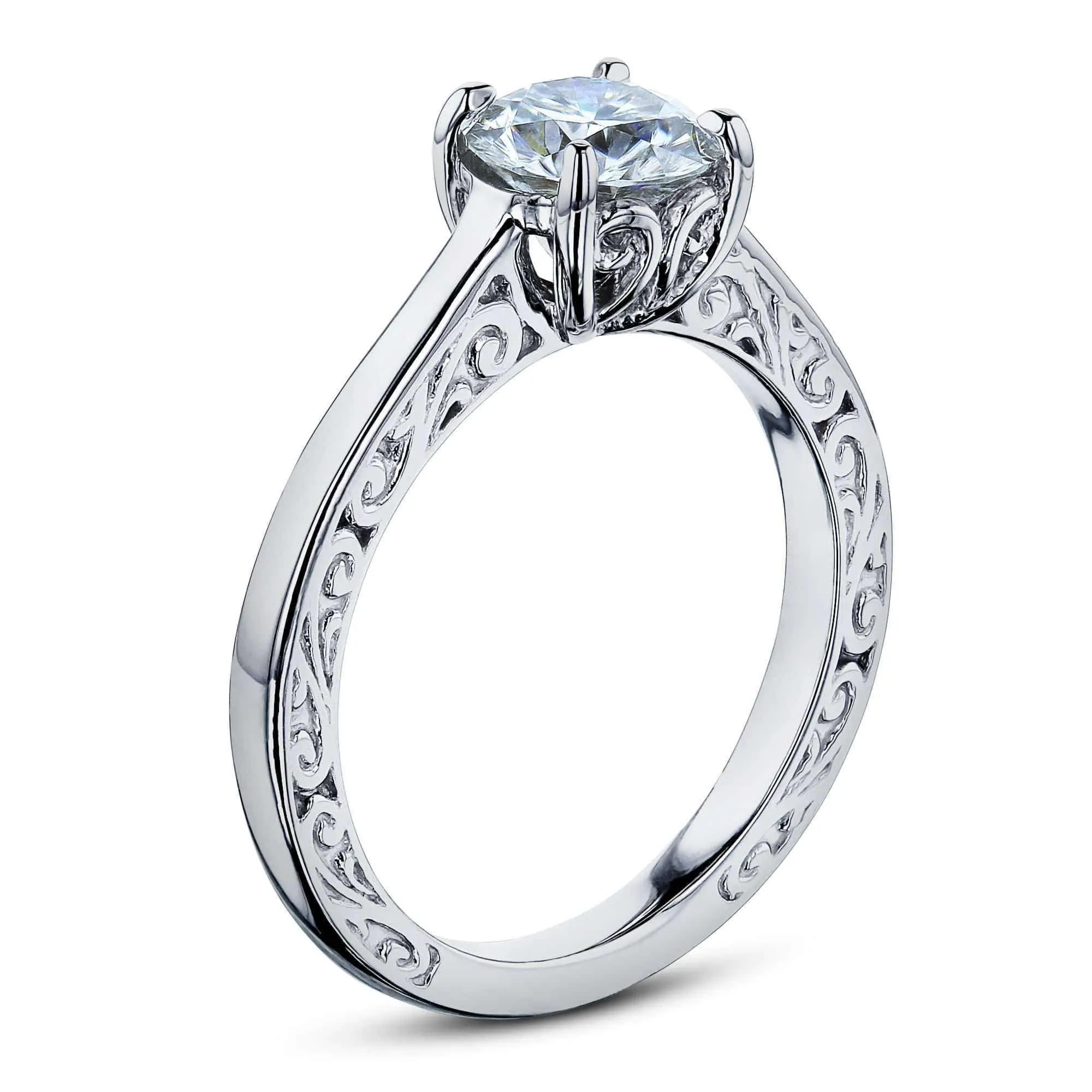 1ct Moissanite Solitaire Filigree Engraved Ring