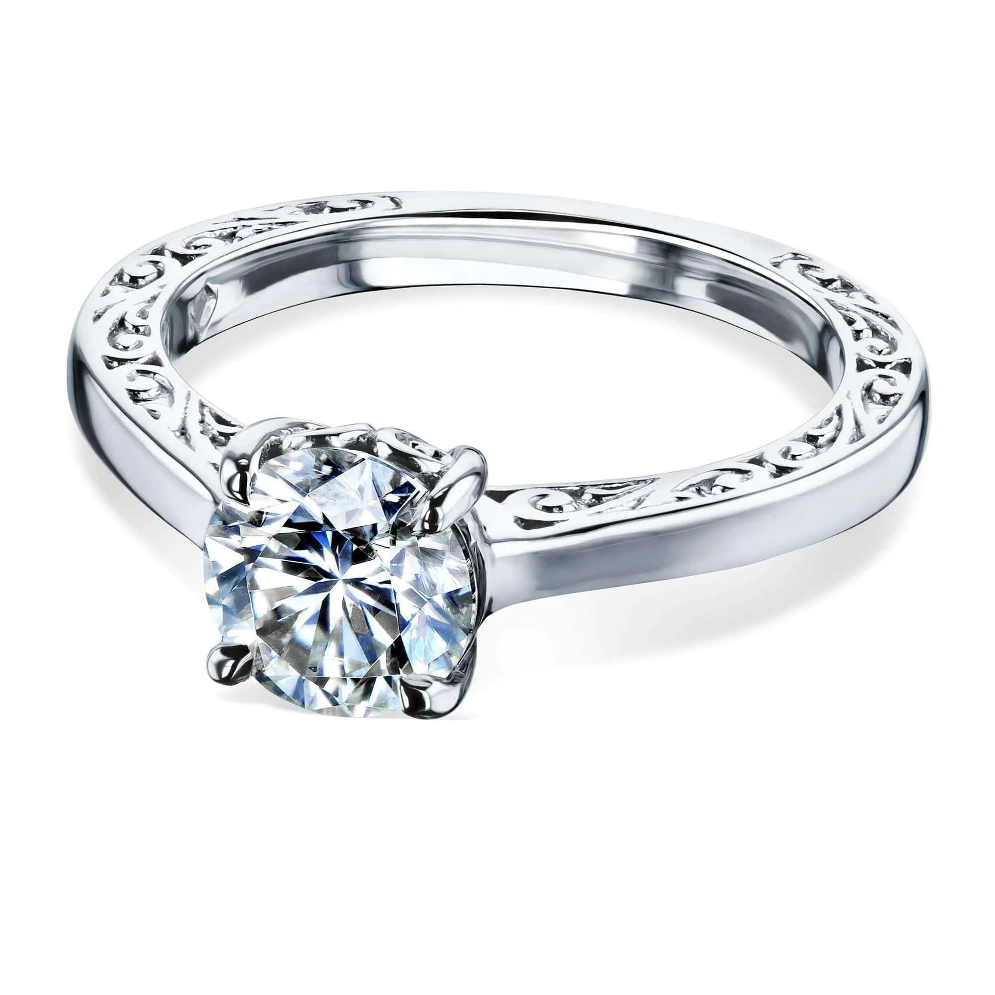 1ct Moissanite Solitaire Filigree Engraved Ring