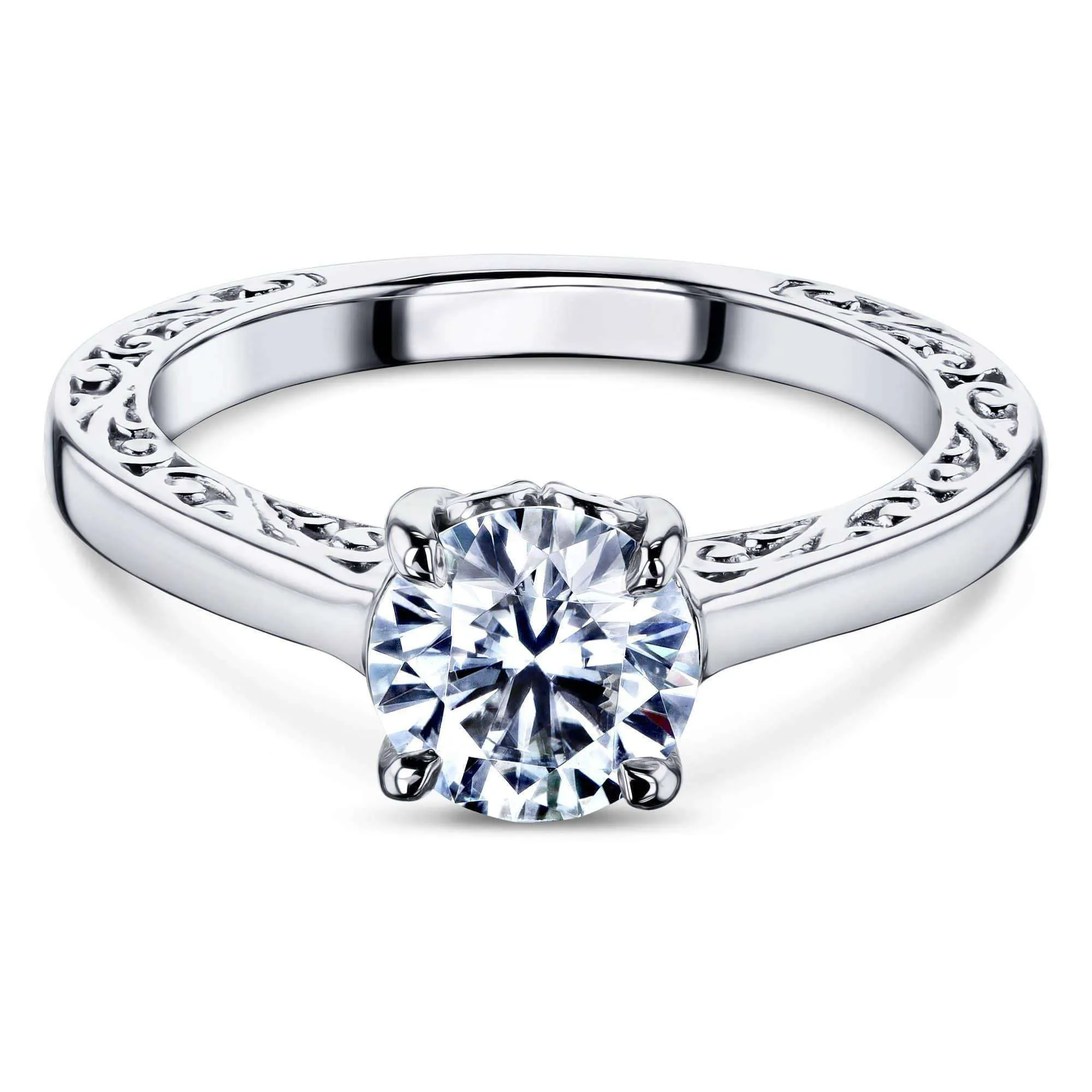 1ct Moissanite Solitaire Filigree Engraved Ring