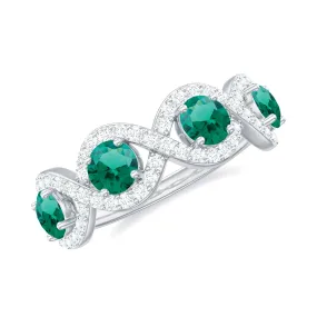 2 CT Lab-Created Emerald and Diamond Braided Half Eternity Band Ring