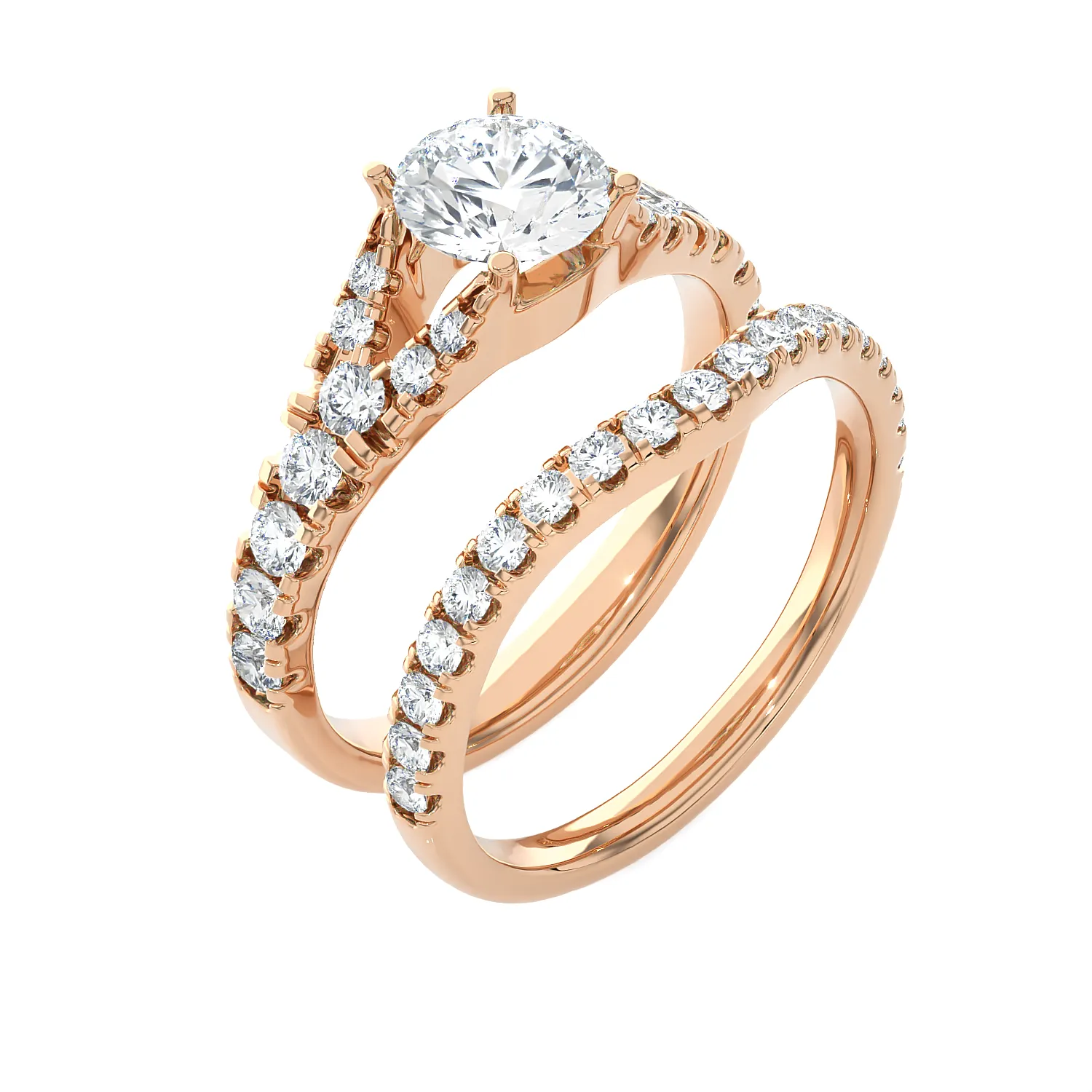 2 ctw Round Lab Grown Diamond Side Stone Bridal Set Ring