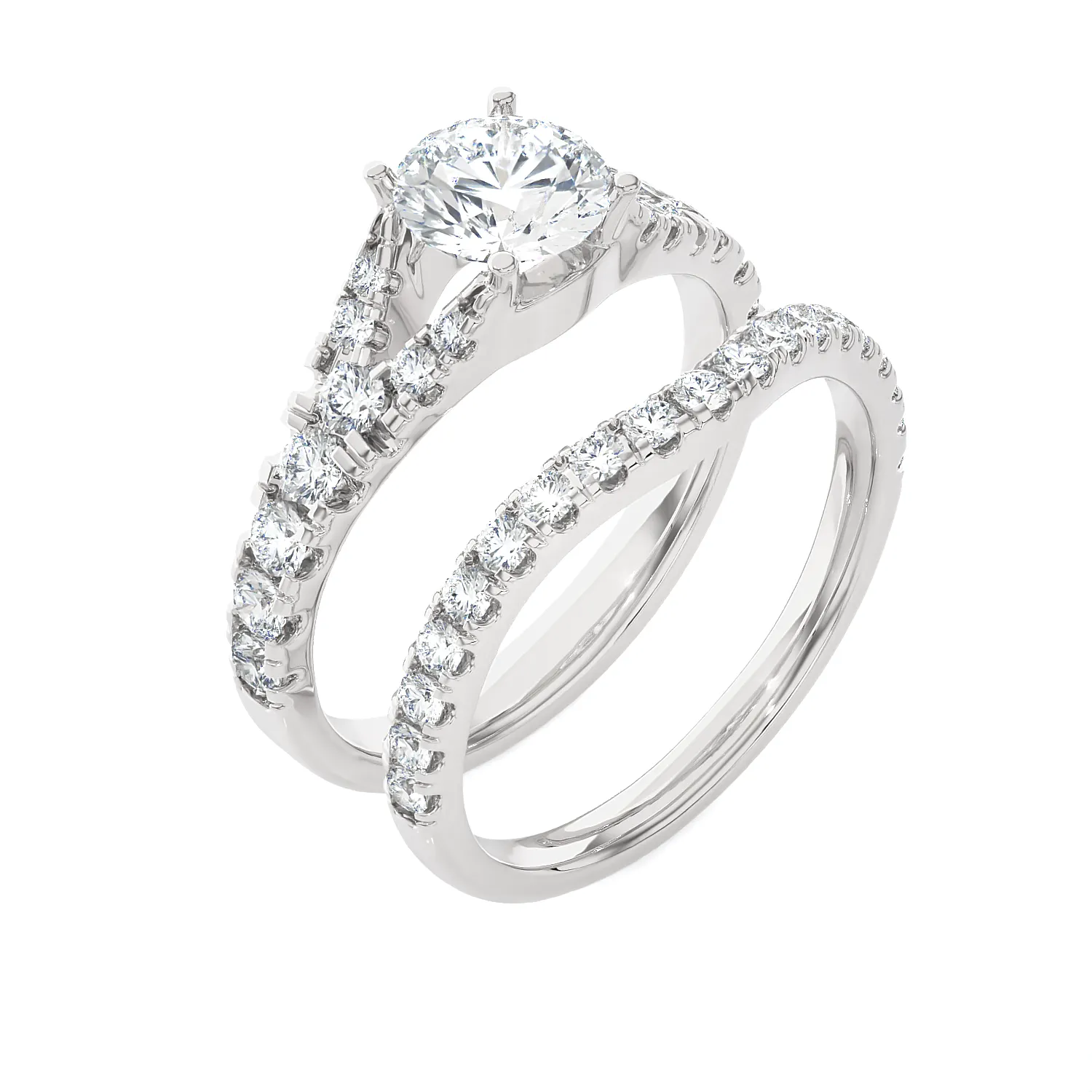 2 ctw Round Lab Grown Diamond Side Stone Bridal Set Ring