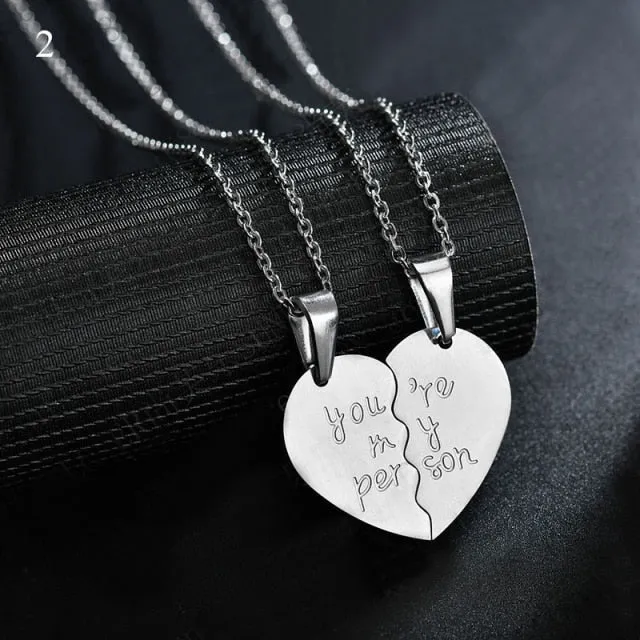 2 Piece Set Fashion Best Friend Couple Pendant Necklace Broken Heart Women Men Gift Friendship Jewelry Korea Key Locket Necklace