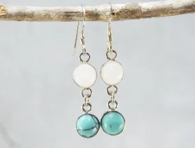 2 Stone Rose Quartz and Turquoise Howlite Earrings