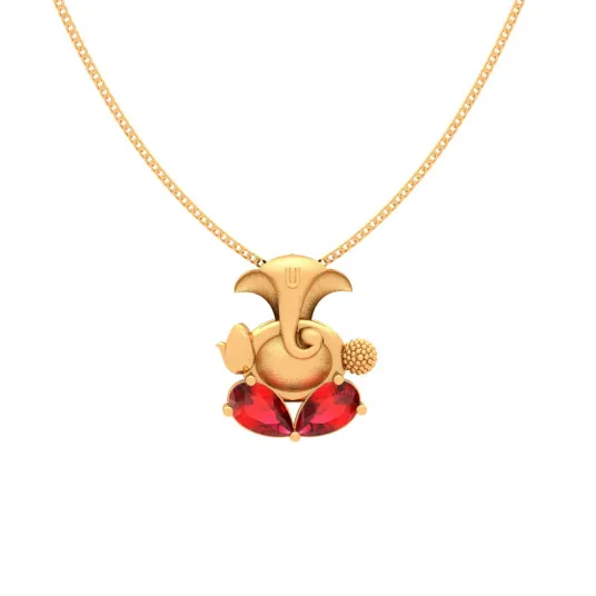 22k Ganesha Gold Pendant With Red Teardrop Gem From Goldlites Collection